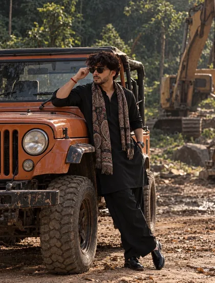 Black Kurta Jeep Car AI Photo Prompt for Boys — AI photo prompt example