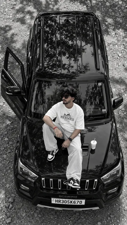 Drone View Scorpio Car AI Photo Prompt for Boys — AI photo prompt example
