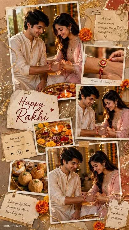 Raksha Bandhan Aesthetic Collage AI Photo Prompt Happy Rakhi — AI photo prompt example
