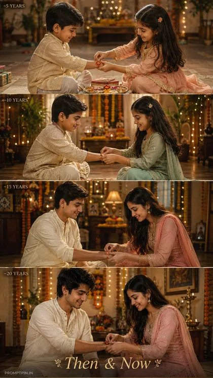 Raksha Bandhan Timeline AI Photo Prompt Siblings Growing Up — AI photo prompt example