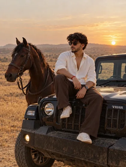 Thar Car with Horse AI Photo Prompt for Boys — AI photo prompt example