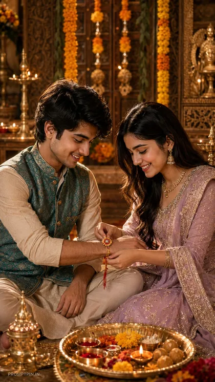 Traditional Raksha Bandhan AI Photo Prompt for Siblings — AI photo prompt example
