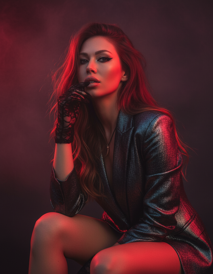 Scarlet Reflections Cinematic AI Photo Prompt for Girls