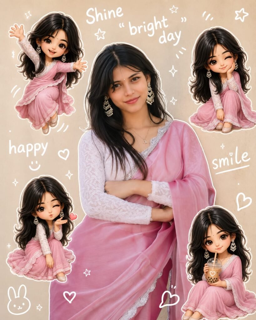 Aesthetic Cartoon Photo Editing Collage AI Photo Prompt for Girls
