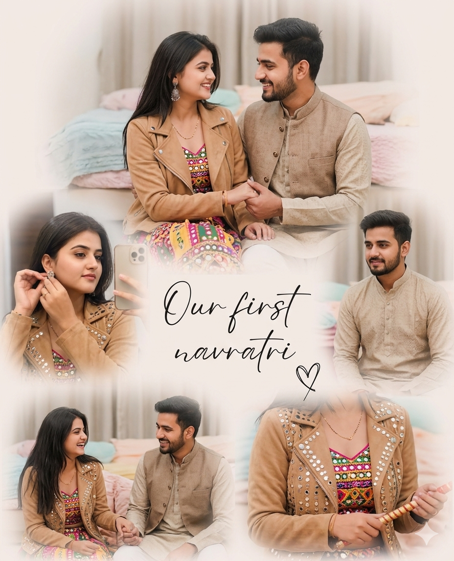 Modern aesthetic photo collage Festival AI Photo Prompt for Couple