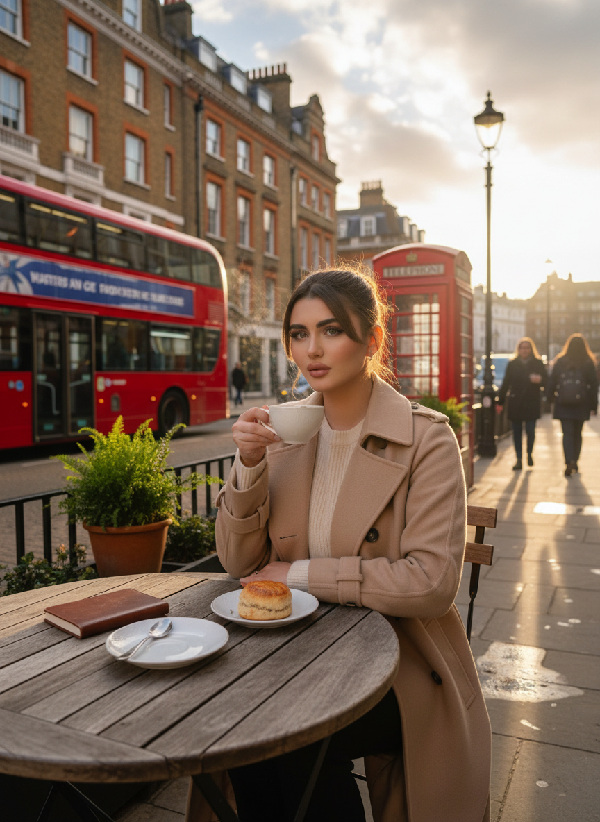 London Afternoon Tea Moment Travel AI Photo Prompt for Girls