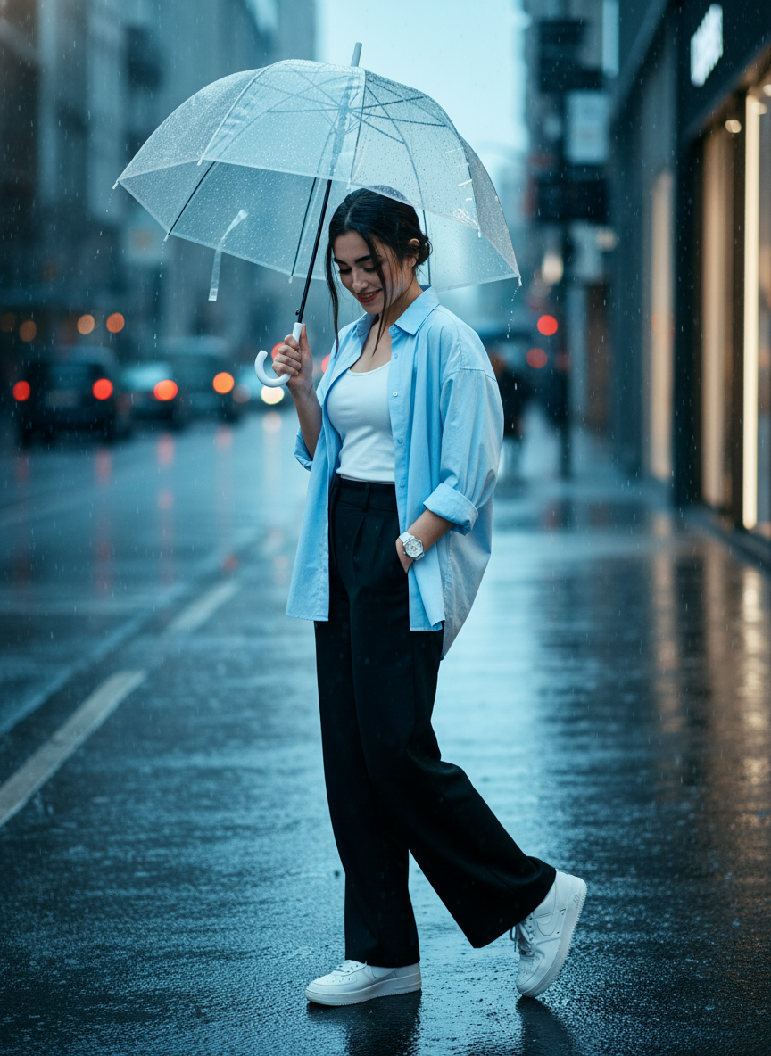 Urban Rain Muse Travel AI Photo Prompt for Girls