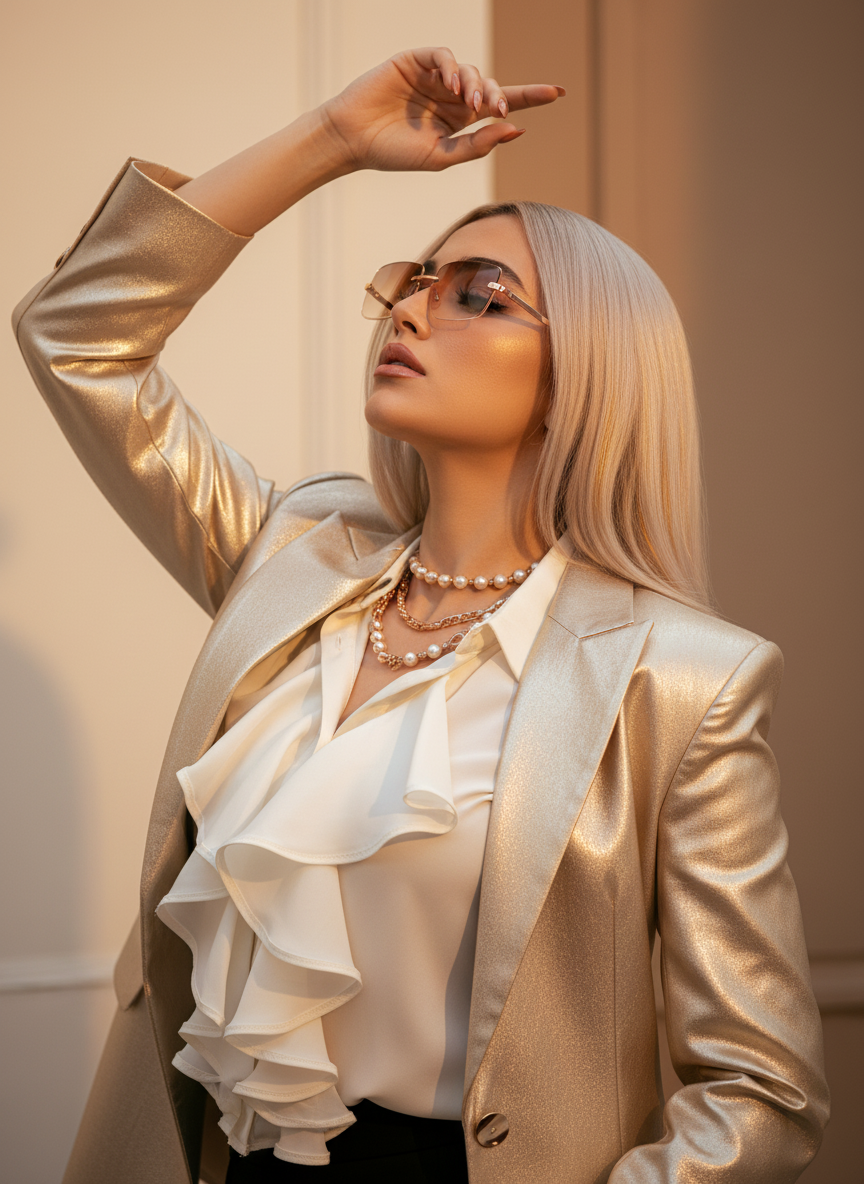 Steel & Silk Contrast Portrait AI Photo Prompt for Girls