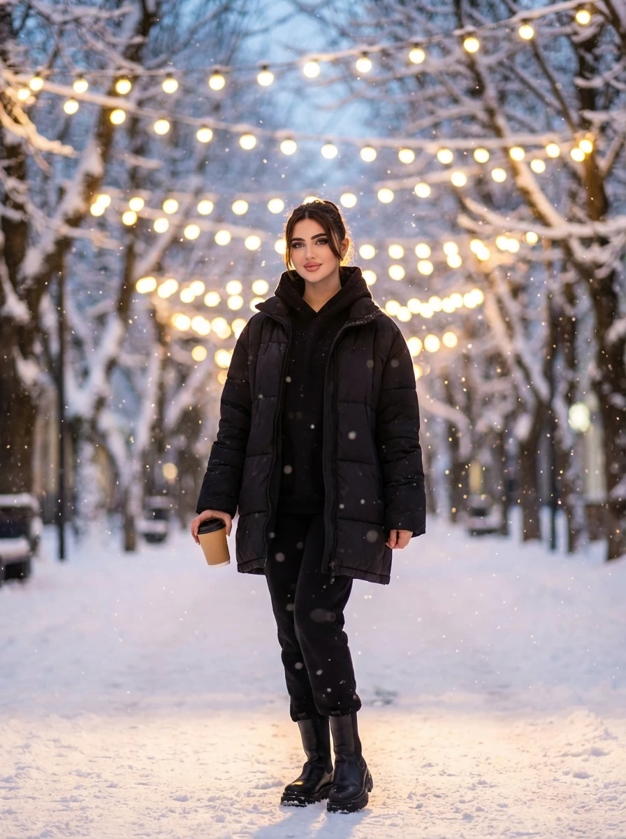 Winter Elegance on a Snowy Boulevard