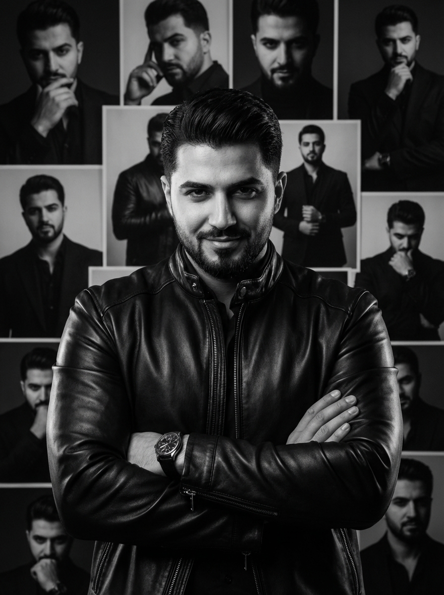 Monochrome. Cinematic. Iconic Collage AI Photo Prompt for Boys