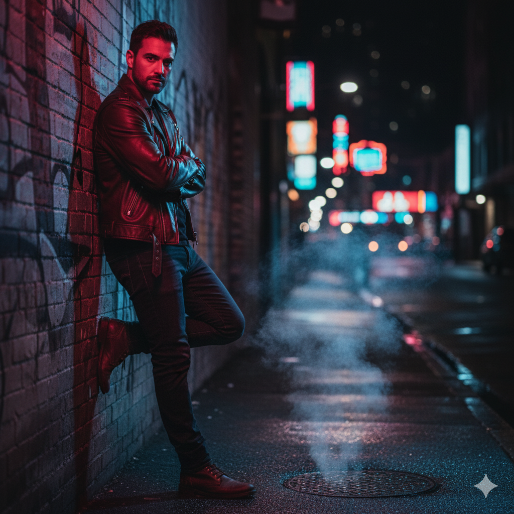 Urban Night Glow Cinematic AI Photo Prompt for Boys