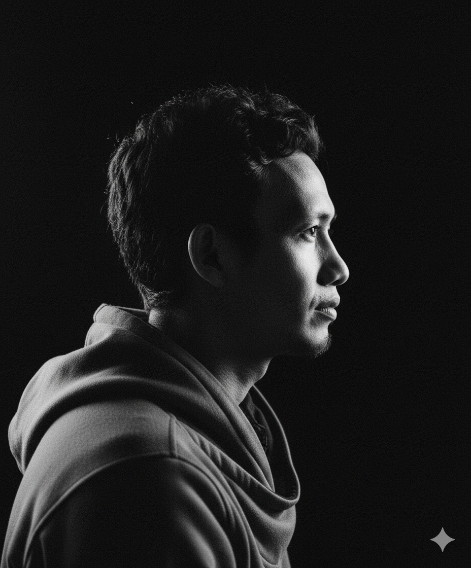 Monochrome side-profile shot Portrait AI Photo Prompt for Boys