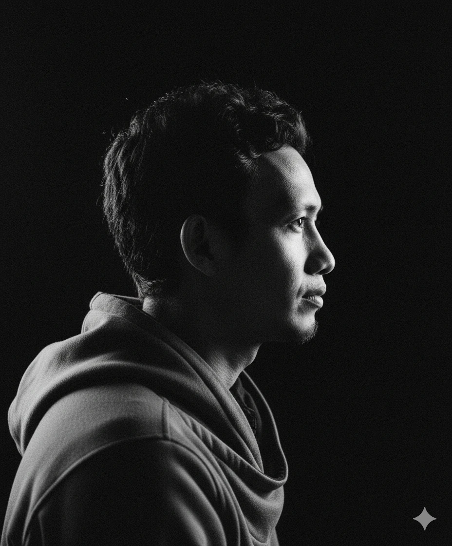 Monochrome side-profile shot