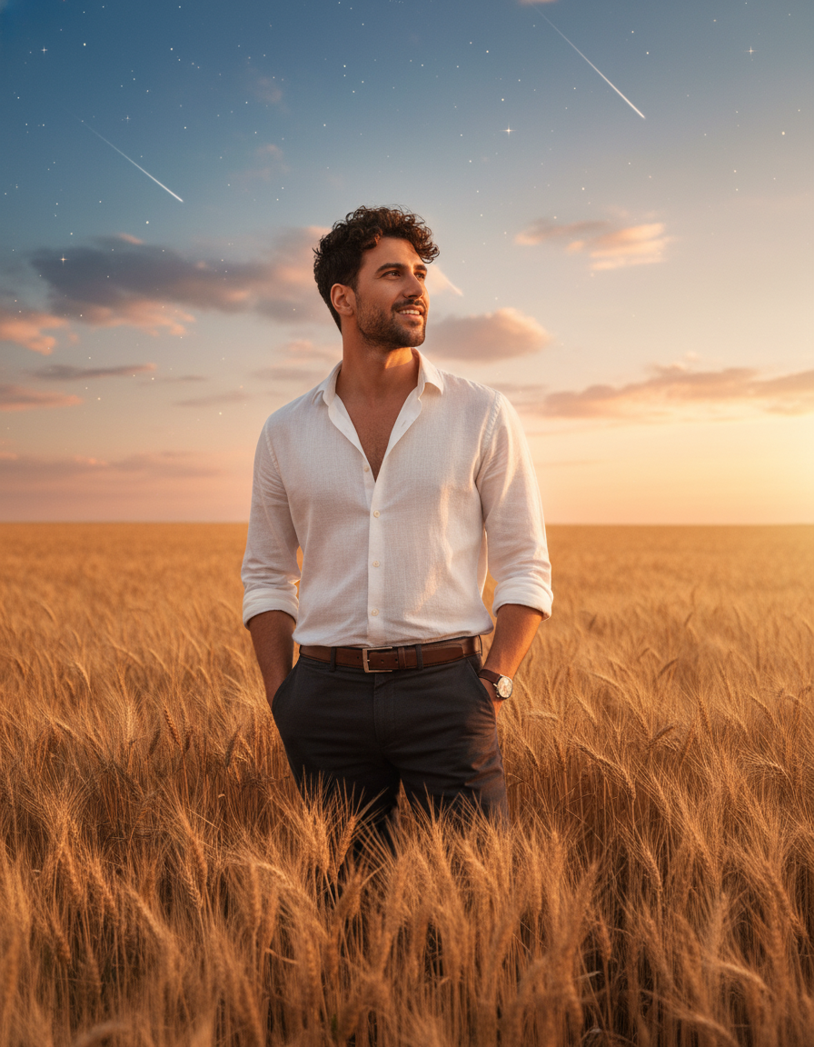 Golden Hour Reverie Aesthetic AI Photo Prompt for Boys