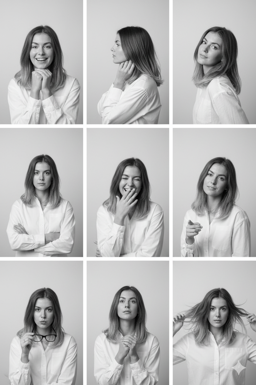 3×3 Photo Grid Pose Collage AI Photo Prompt for Girls