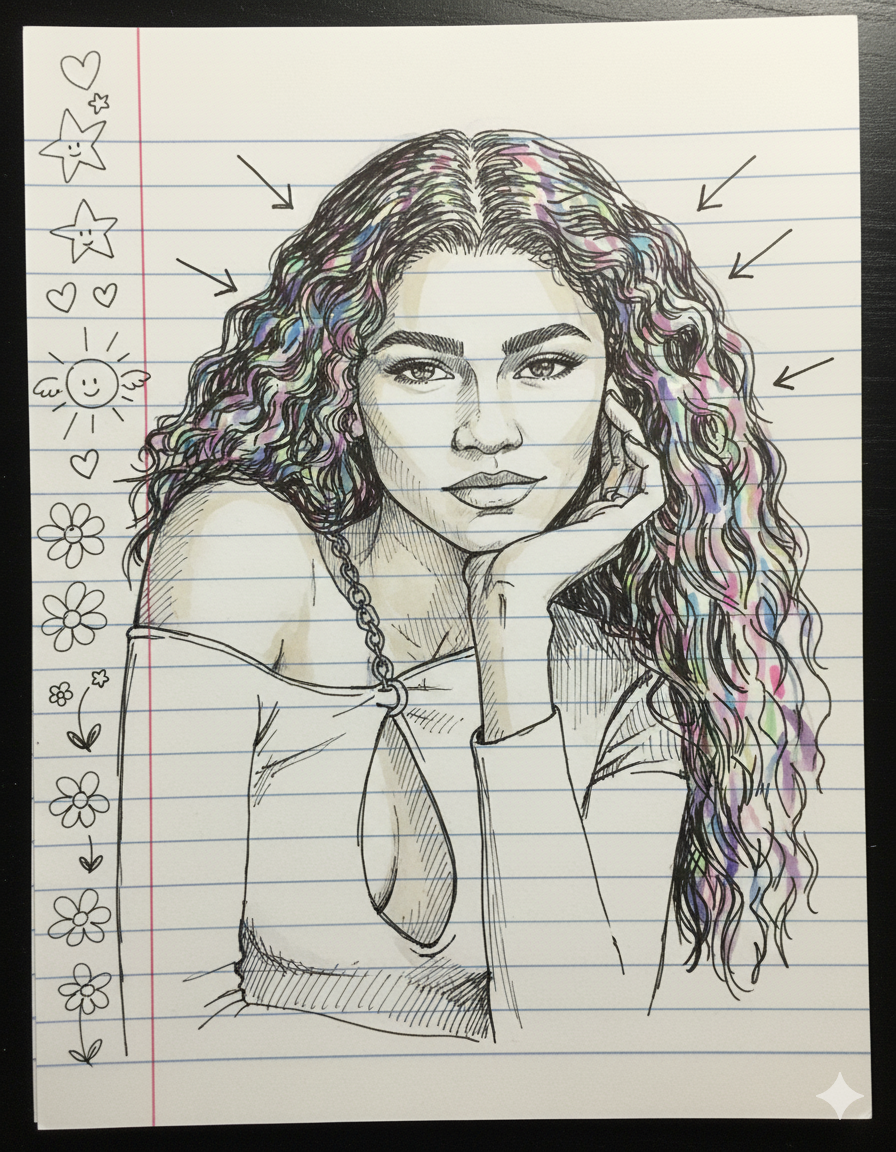 Notebook Doodle Self Cartoon AI Photo Prompt for Girls