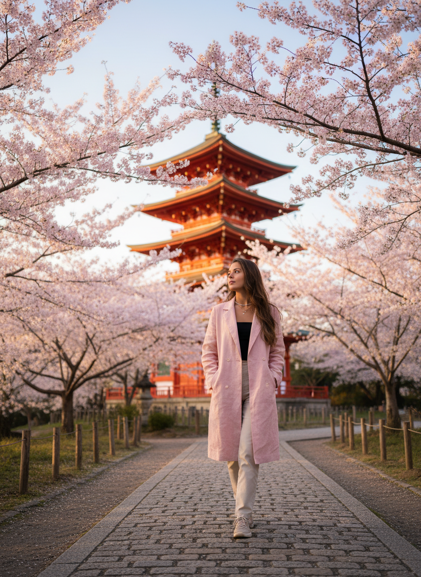 Sakura Promenade Travel AI Photo Prompt for Girls