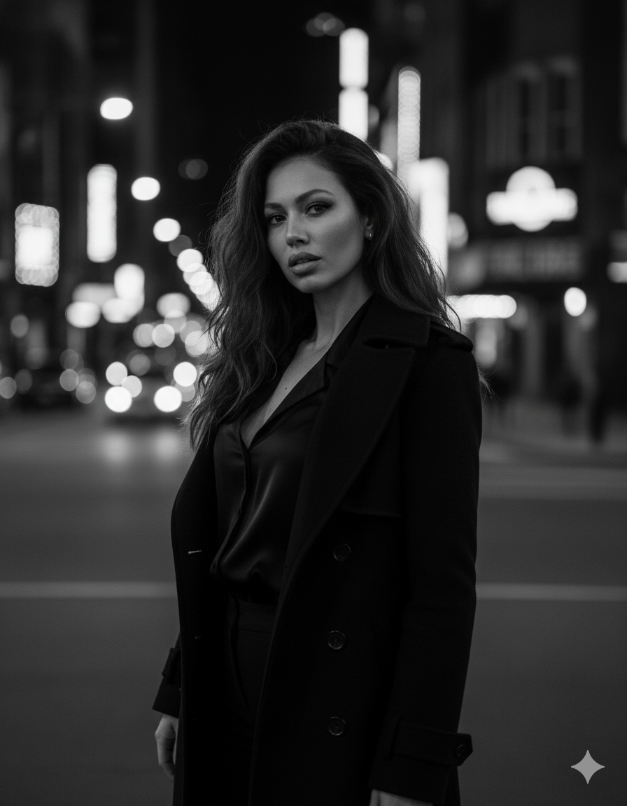 Urban Noir Portrait Cinematic AI Photo Prompt for Girls