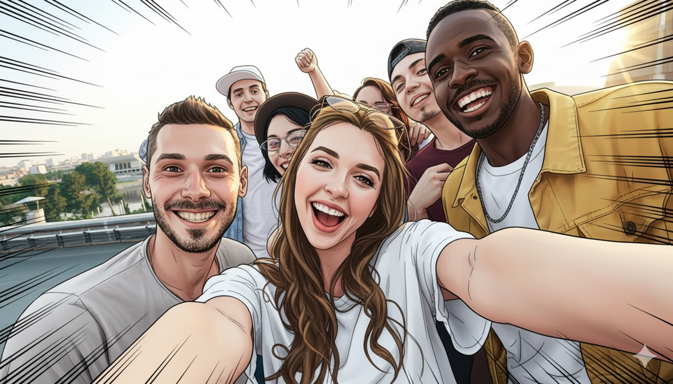 Manga Style Selfie AI Photo Prompt for Girls