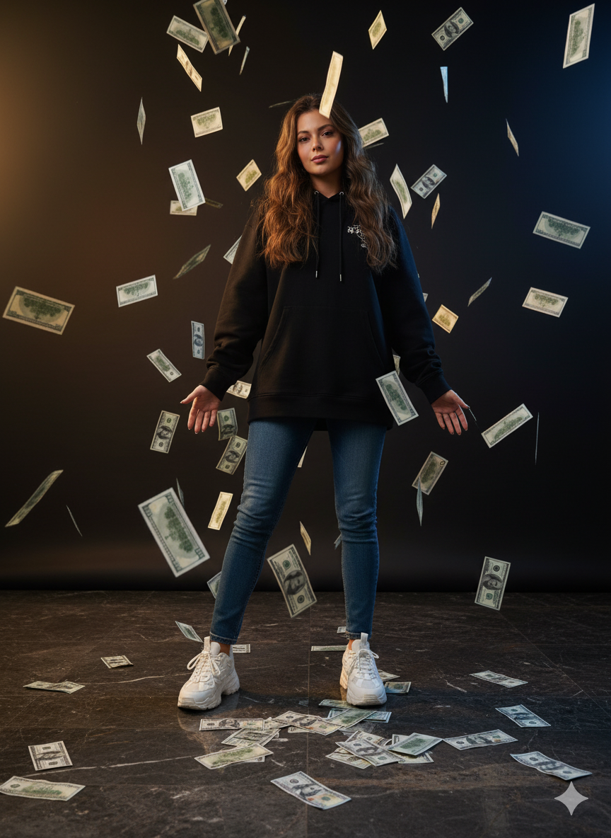 Money Rain Cinematic AI Photo Prompt for Girls
