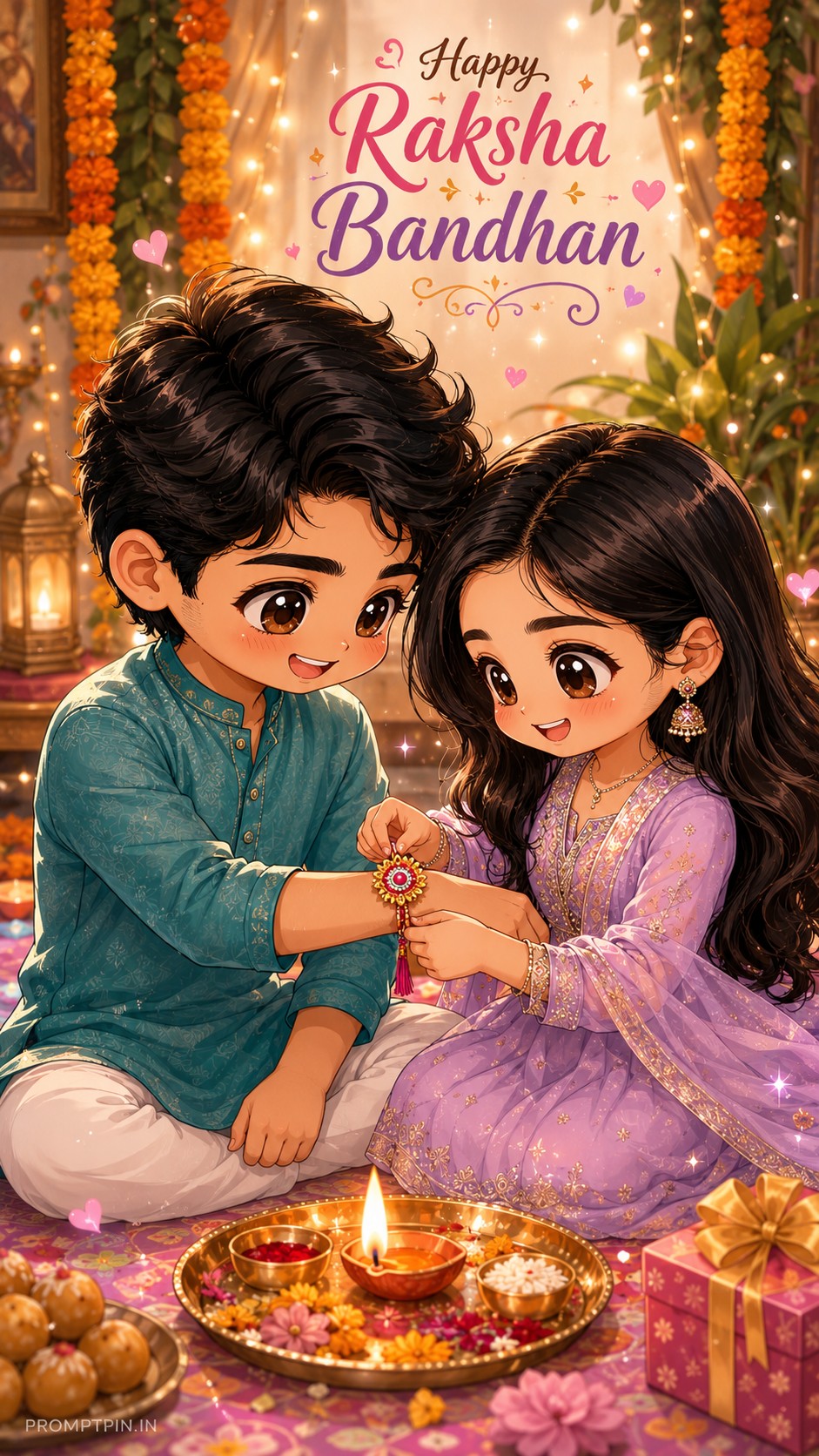 Cute Chibi Raksha Bandhan AI Photo Prompt Anime Style — AI photo prompt example
