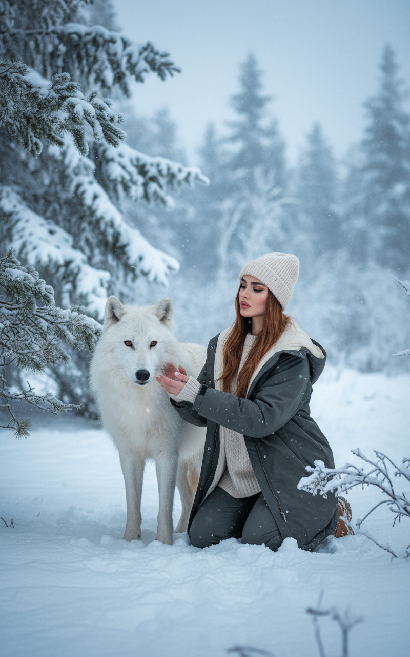 Silent Companion in Snow Travel AI Photo Prompt for Girls