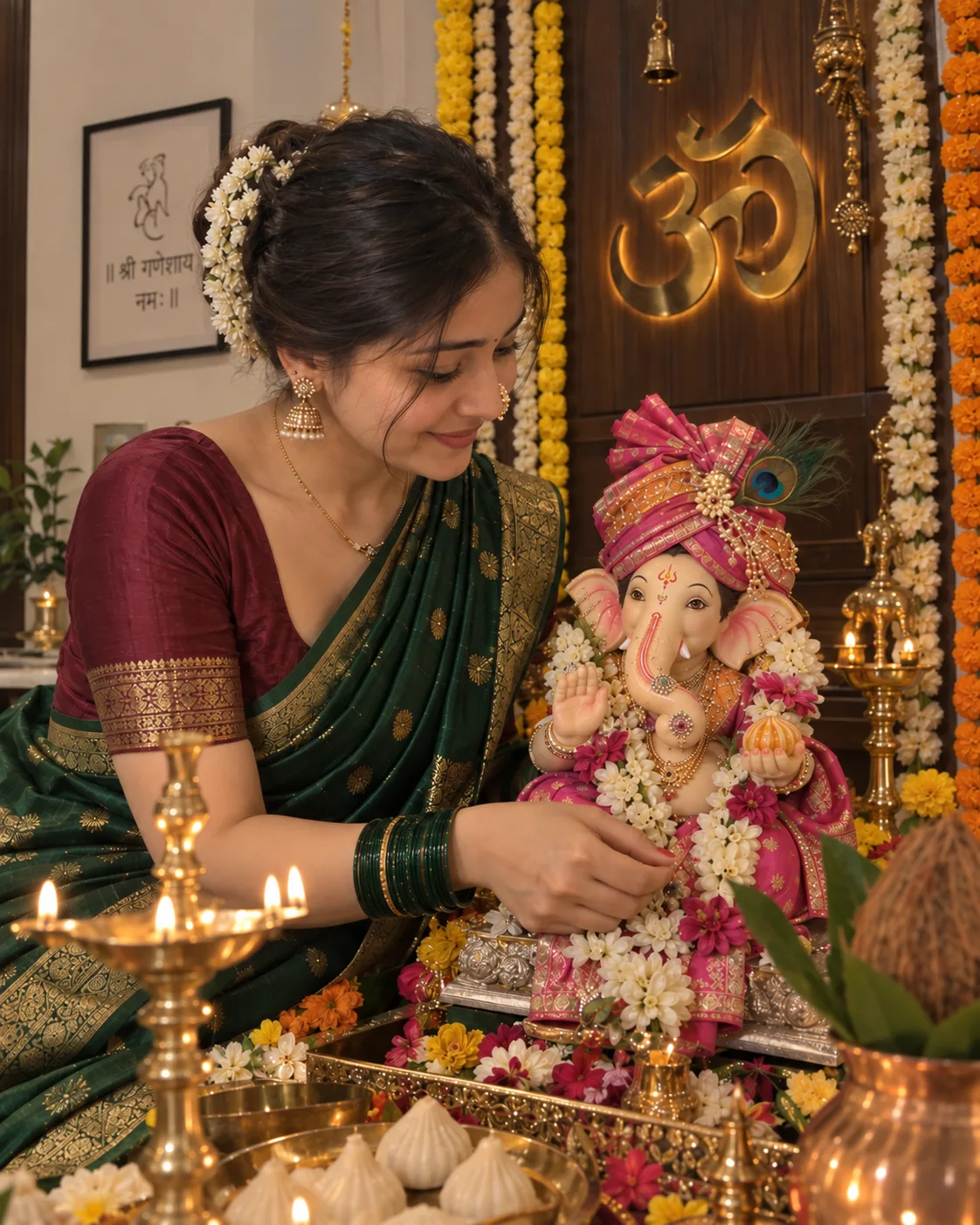 Ganpati Sthapna AI Photo Prompt for Girls — AI photo prompt example