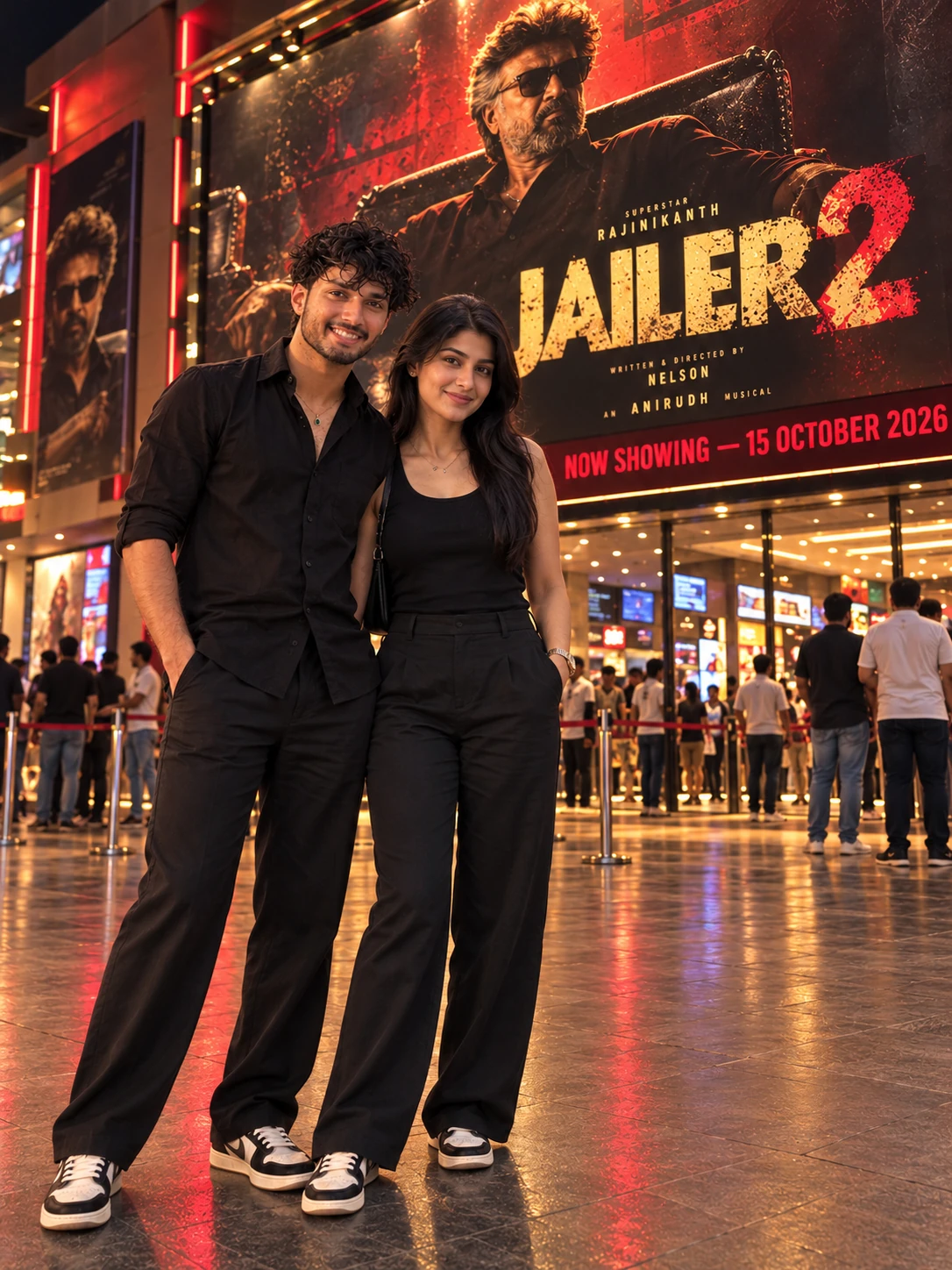 Jailer 2 Release Day Cinema Hall AI Photo Prompt for Couple
