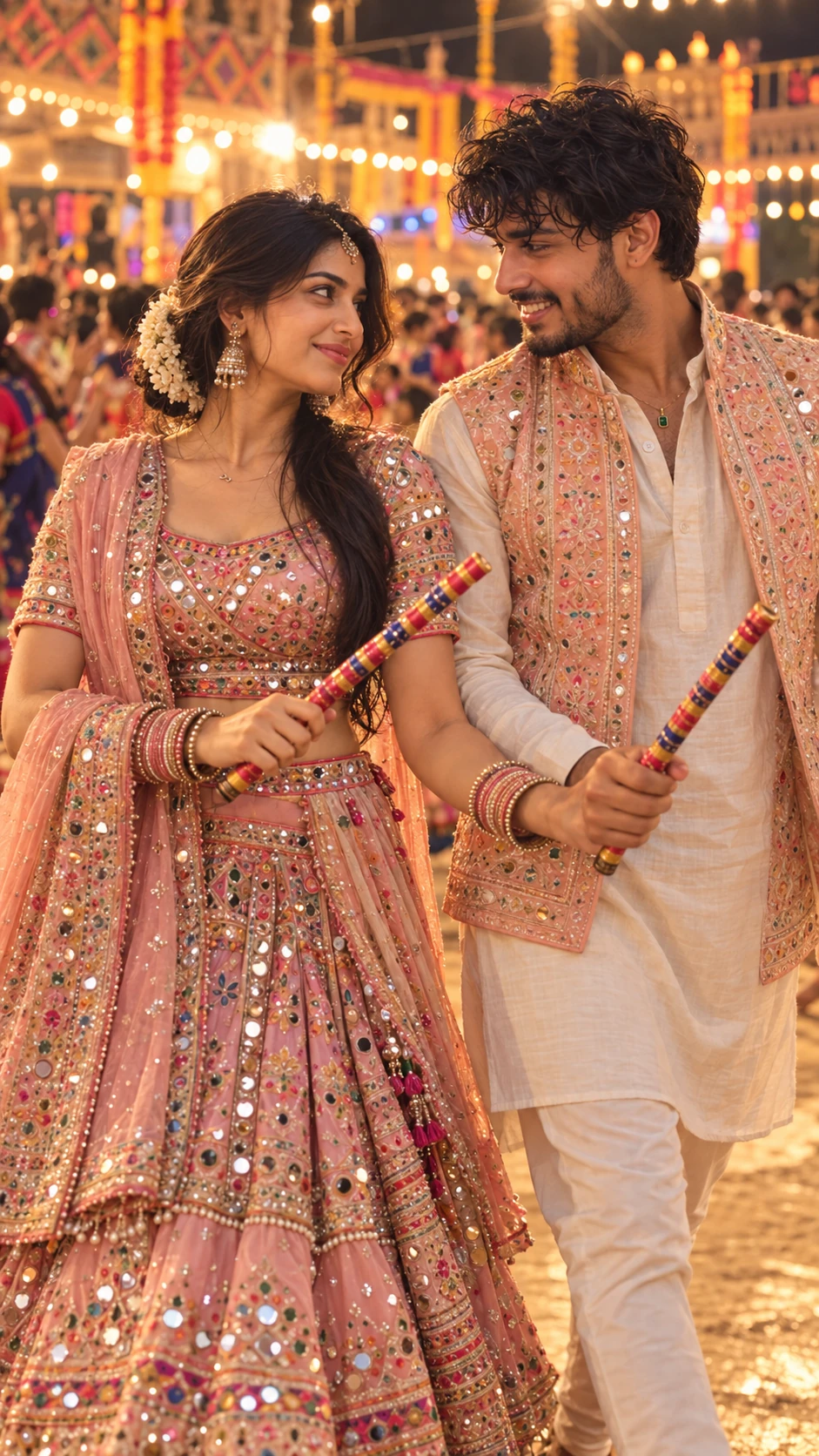 Navratri Garba Couple Pink Outfit Dandiya