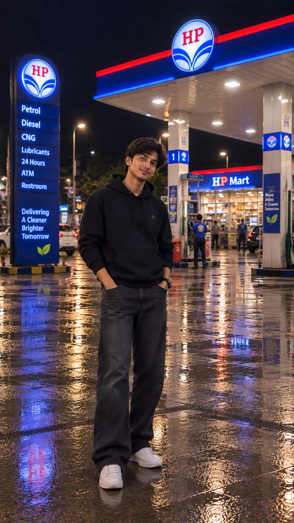 Night Petrol Pump AI Photo Prompt for Boys