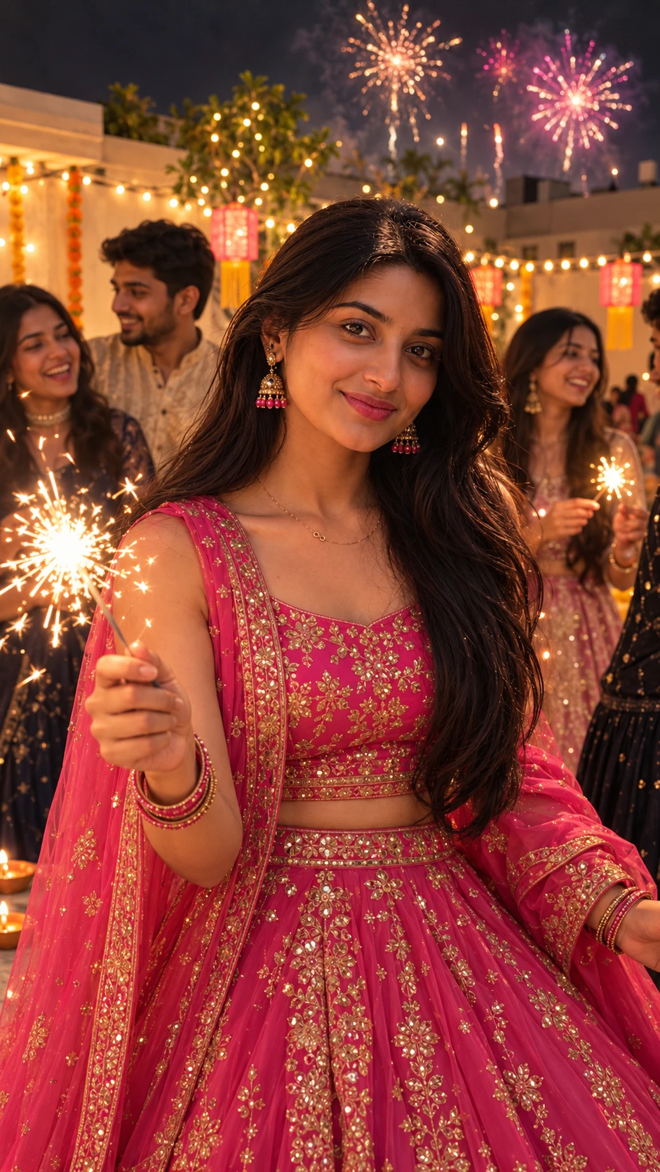 Pink Lehenga Diwali Sparkler AI Photo Prompt for Girls β AI photo prompt example