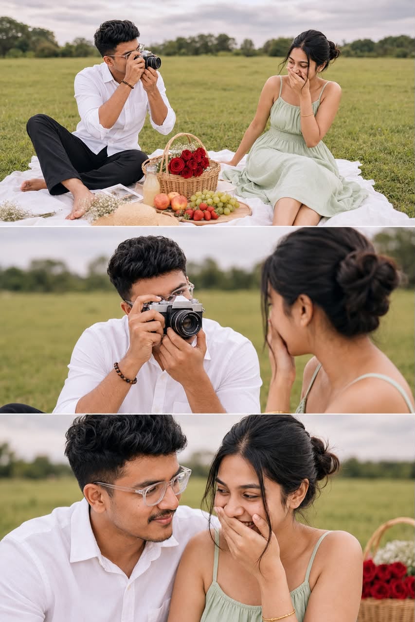 Picnic Love Story Edit Collage AI Photo Prompt for Couple