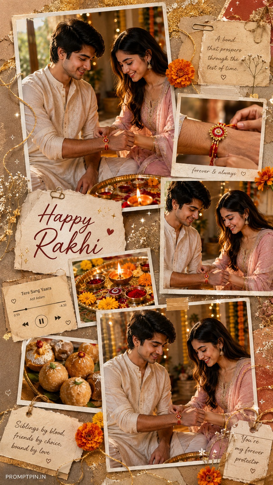Raksha Bandhan Aesthetic Collage AI Photo Prompt Happy Rakhi — AI photo prompt example