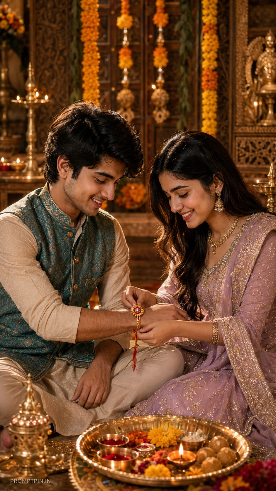 Traditional Raksha Bandhan AI Photo Prompt for Siblings — AI photo prompt example