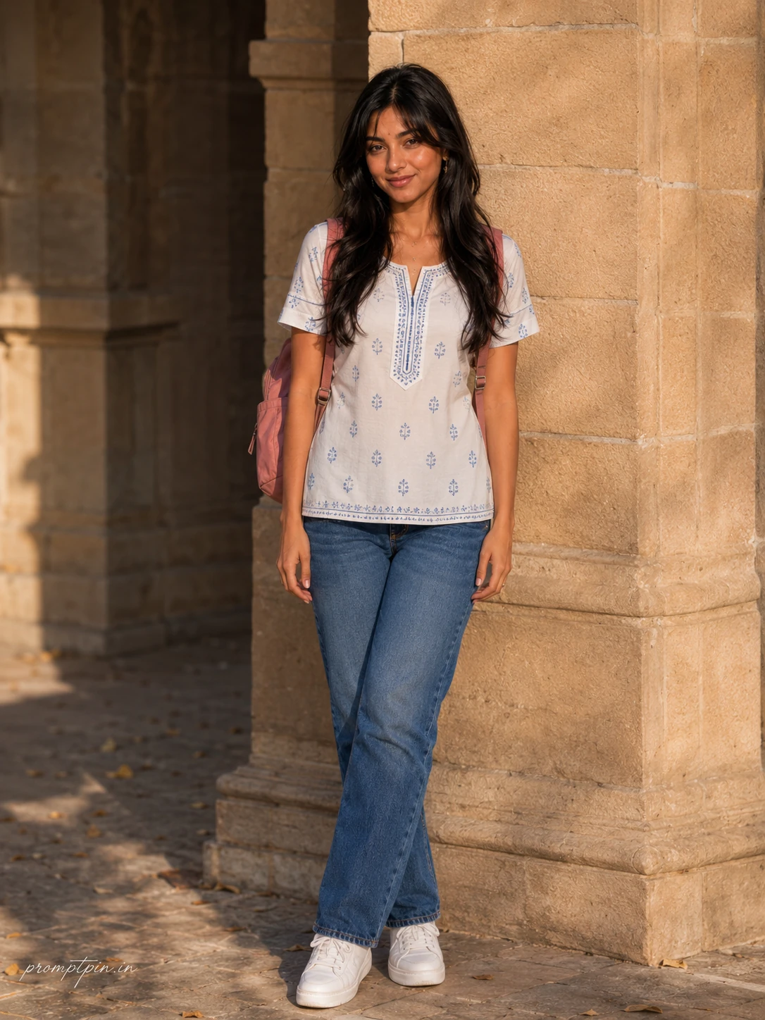 Girls Prompt for the Effortless Kurti and Jeans Campus Girl — AI photo prompt example