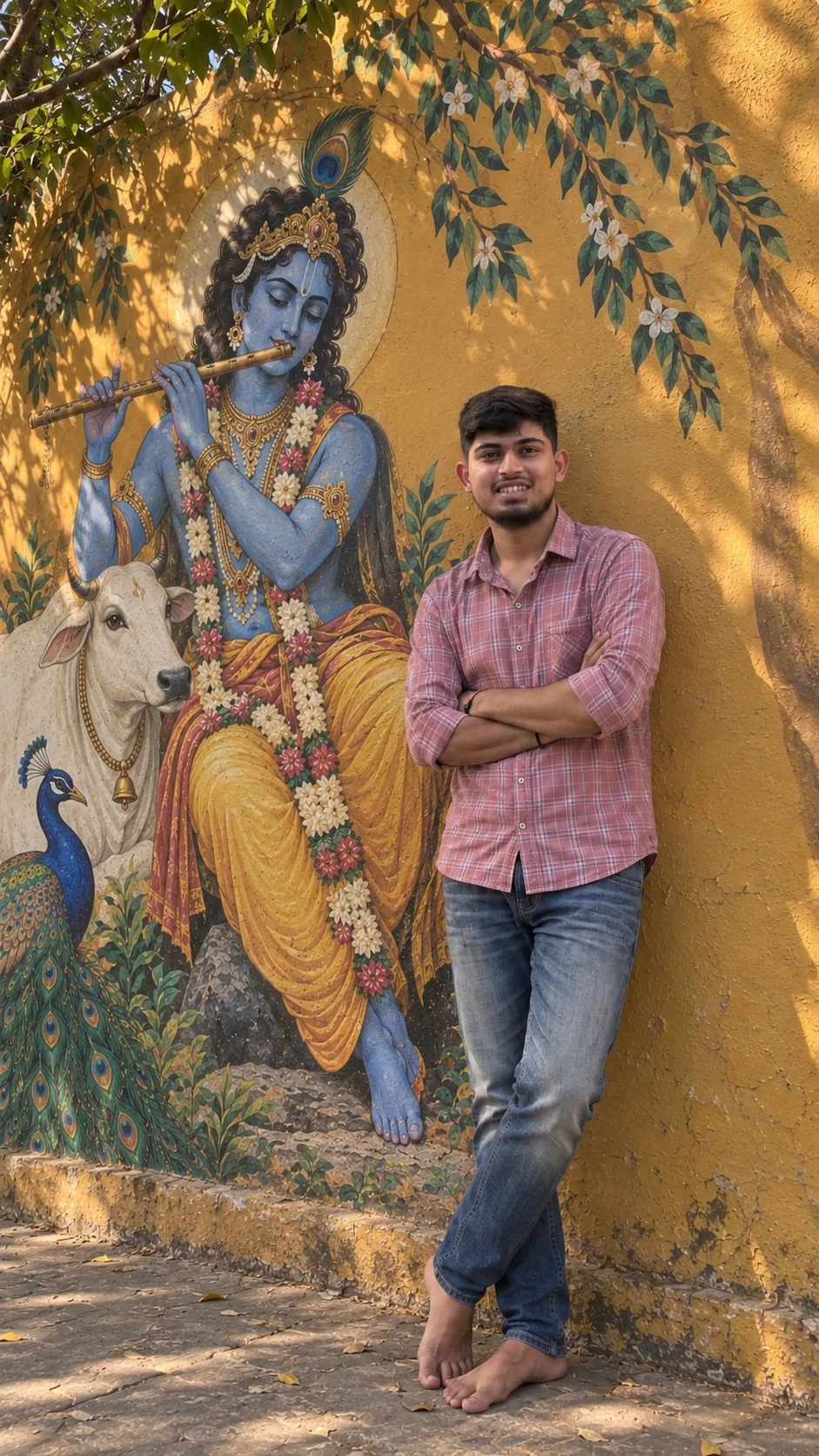 Janmashtami AI Photo Editing Prompt for Boys with Krishna — AI photo prompt example