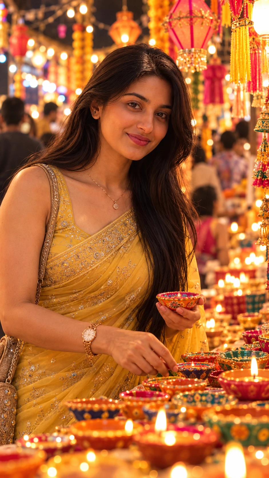 Yellow Saree Diwali Market AI Photo Prompt for Girls β AI photo prompt example